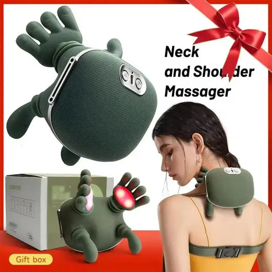 Upgraded Brushless Motor Neck Massager Electric Cervical Massager Bionic Handheating Wireless Portable 3D Kneading Massage for Pain Relief Deep Tissue,Leg Neck & Back Massager & Lightweight Gift
