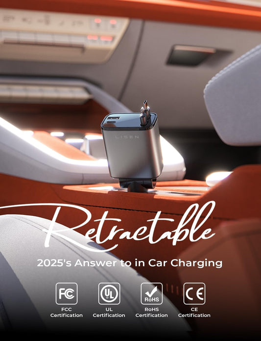 Retractable Car Charger, 84W Car Charger USB C Fast Charge, 4 in 1