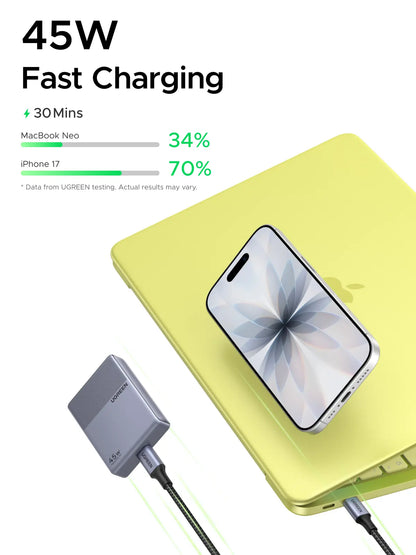 UGREEN 65W USB-C Ultra Mini Gan Charger Bundle with 100W USB-C Cable,45W Gan USB C Wall Charger,Magnetic Power Bank Qi2 Certified 15W Fast Charging Wireless Battery Pack Slim 10000Mah Magsafe Portable Charger Tiktokshopbacktoschool