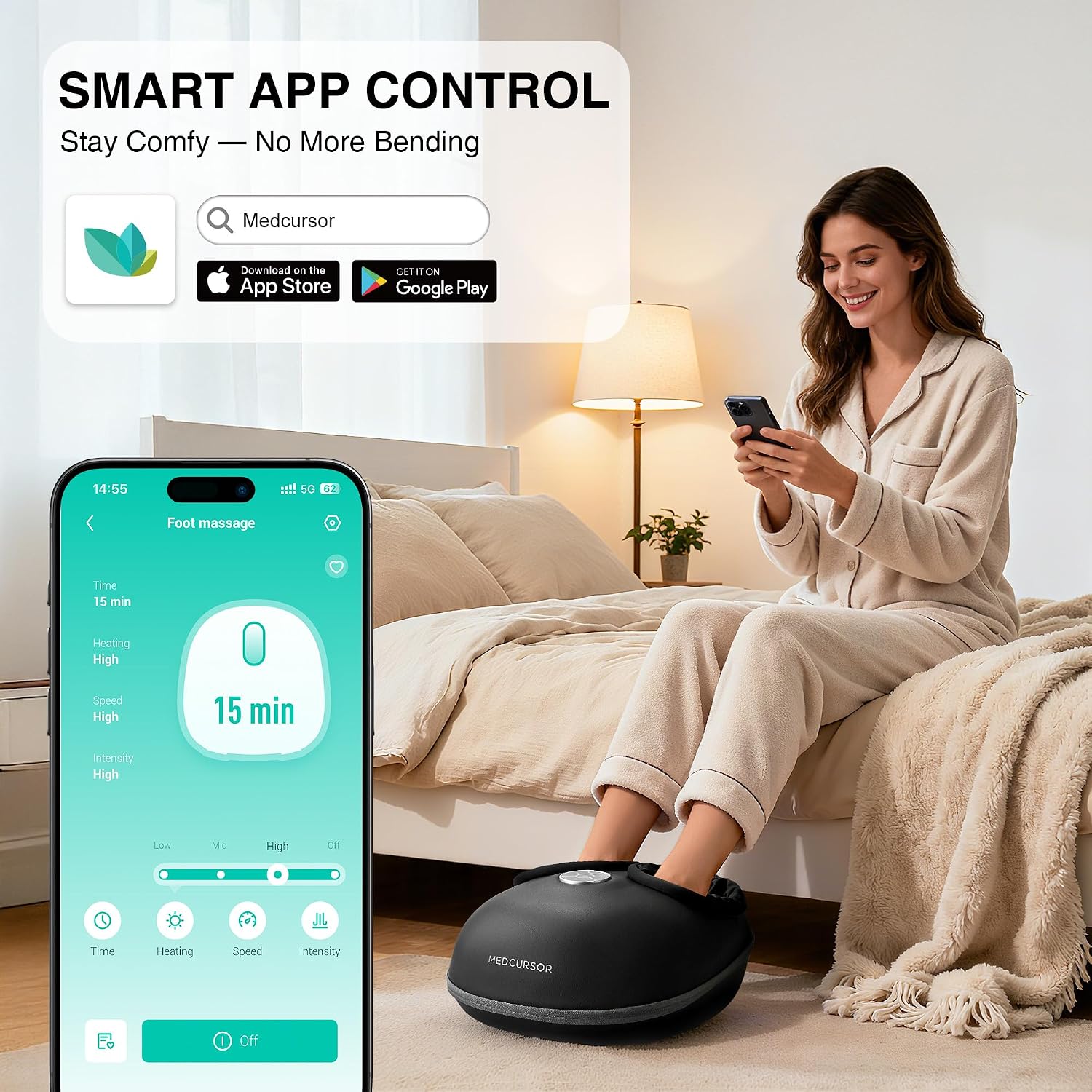 Foot Massager with Heat - 2026 Upgraded Shiatsu Deep Kneading Machine, Multi Air Compression Intensity, Smart APP Mobile Remote Control, Feet Massage for Mom Women