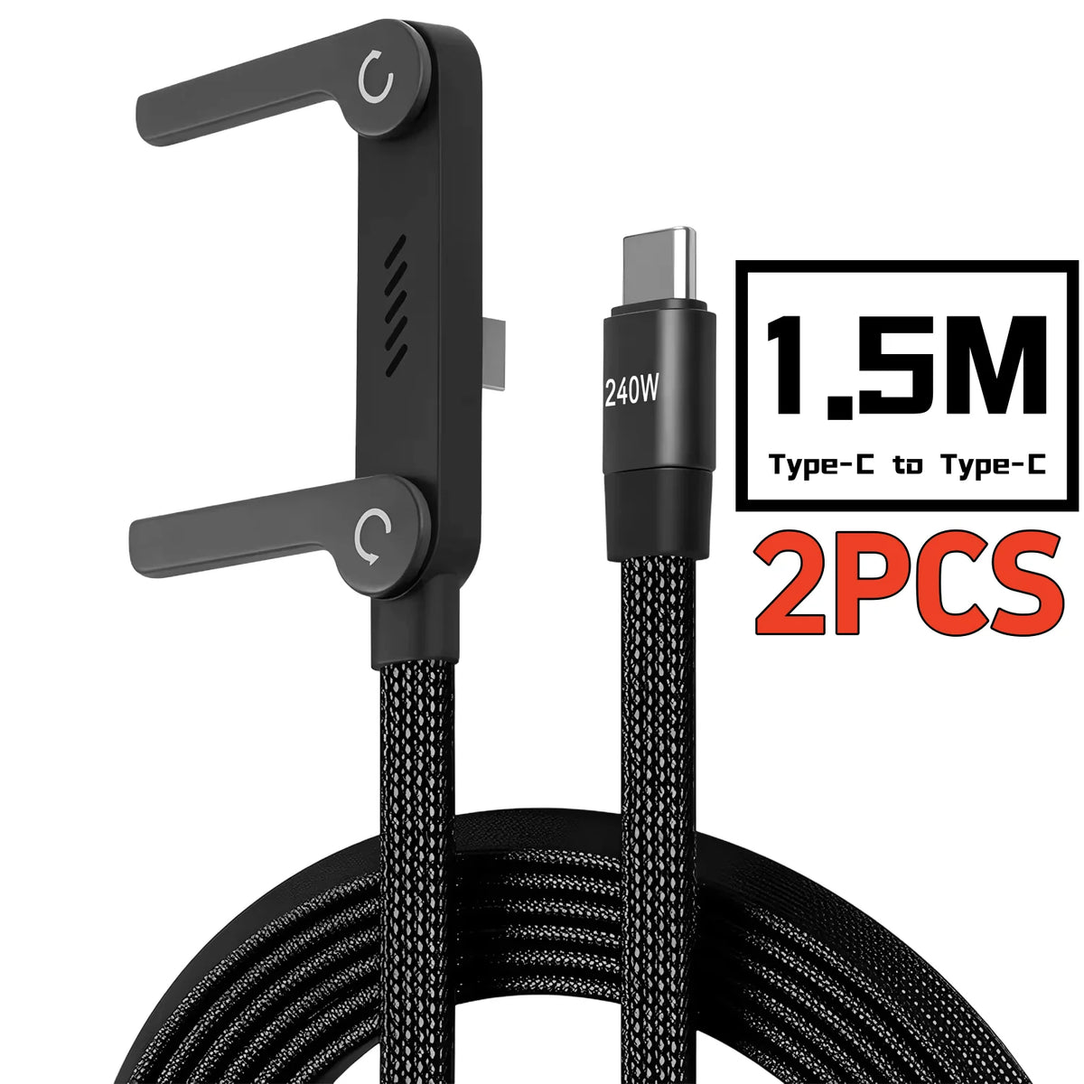 2-IN-1 Type-C Cable Foldable Mobile Phone Holder 240W Fast Charging Data Cable Multifunction Phone Charge Bracket Dual PD Cable