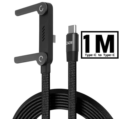 2-IN-1 Type-C Cable Foldable Mobile Phone Holder 240W Fast Charging Data Cable Multifunction Phone Charge Bracket Dual PD Cable