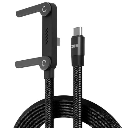 2-IN-1 Type-C Cable Foldable Mobile Phone Holder 240W Fast Charging Data Cable Multifunction Phone Charge Bracket Dual PD Cable