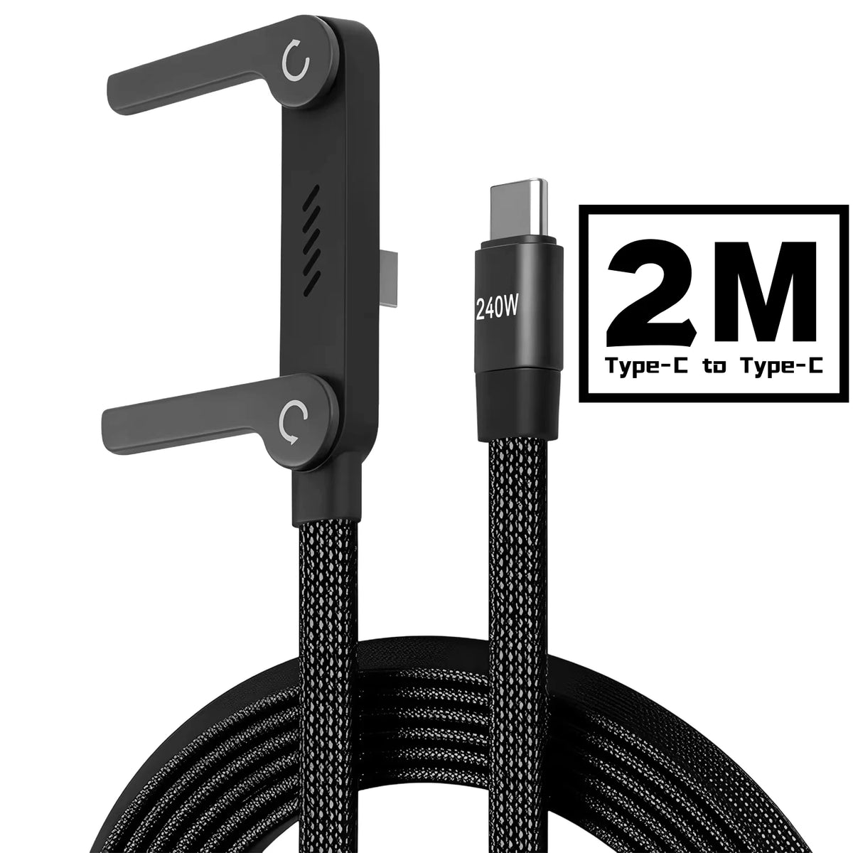 2-IN-1 Type-C Cable Foldable Mobile Phone Holder 240W Fast Charging Data Cable Multifunction Phone Charge Bracket Dual PD Cable