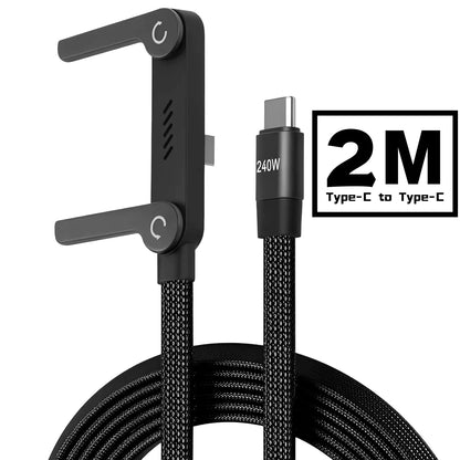 2-IN-1 Type-C Cable Foldable Mobile Phone Holder 240W Fast Charging Data Cable Multifunction Phone Charge Bracket Dual PD Cable