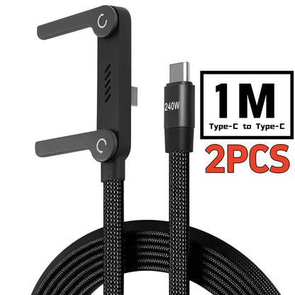 2-IN-1 Type-C Cable Foldable Mobile Phone Holder 240W Fast Charging Data Cable Multifunction Phone Charge Bracket Dual PD Cable