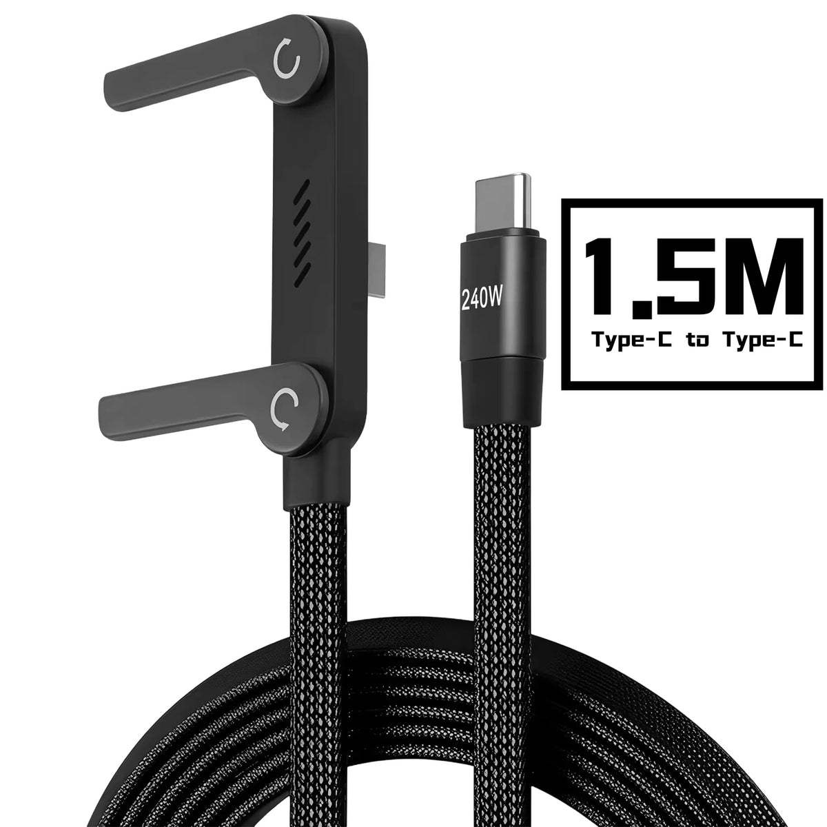 2-IN-1 Type-C Cable Foldable Mobile Phone Holder 240W Fast Charging Data Cable Multifunction Phone Charge Bracket Dual PD Cable