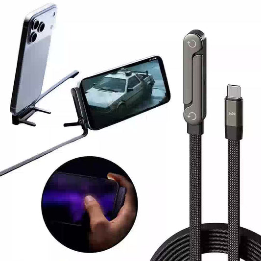 2-IN-1 Type-C Cable Foldable Mobile Phone Holder 240W Fast Charging Data Cable Multifunction Phone Charge Bracket Dual PD Cable